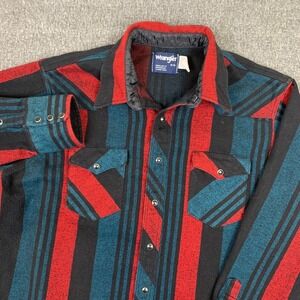 Vintage Wrangler Pearl Snap Flannel Shirt Mens XL Southwestern Aztec Work Cowboy